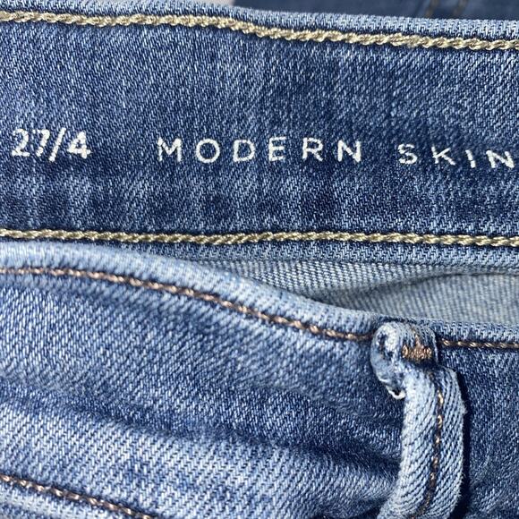 LOFT Modern Skinny Jeans Women's 27/4 Blue Stretch Denim Distressed Low Rise - Picture 10 of 13